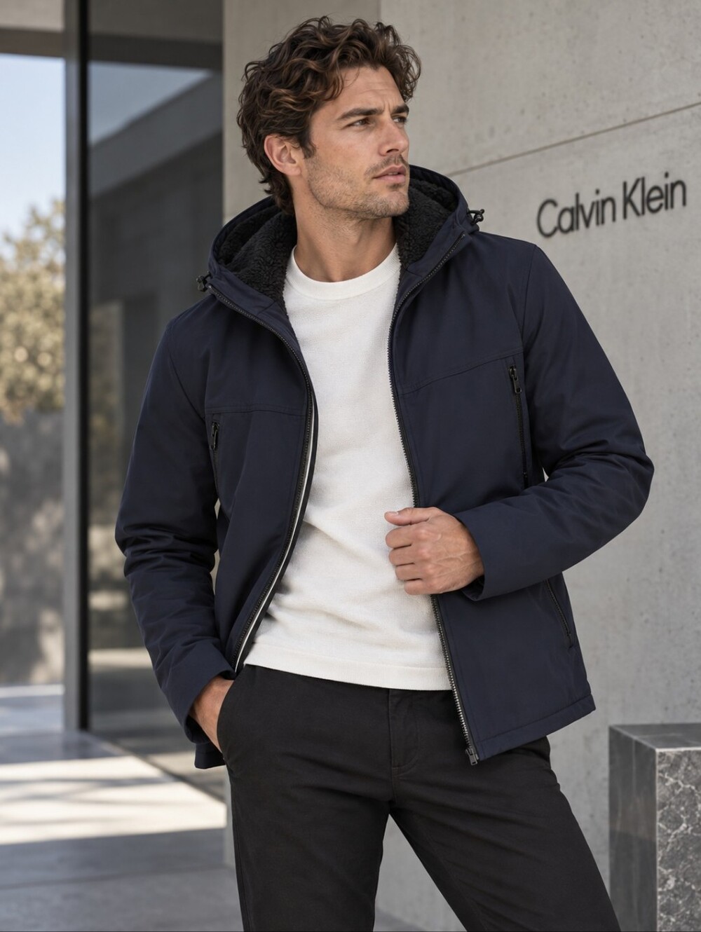 Calvin Klein New Men’s Jacket MEDIUM Sherpa Lined Infinite Soft Shell True NAVY